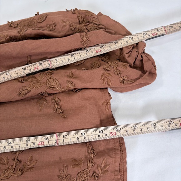 Entro Lace Applique Cropped Blouse Long Sleeve Brown Women Sz S Boho Oversized - Picture 4 of 6